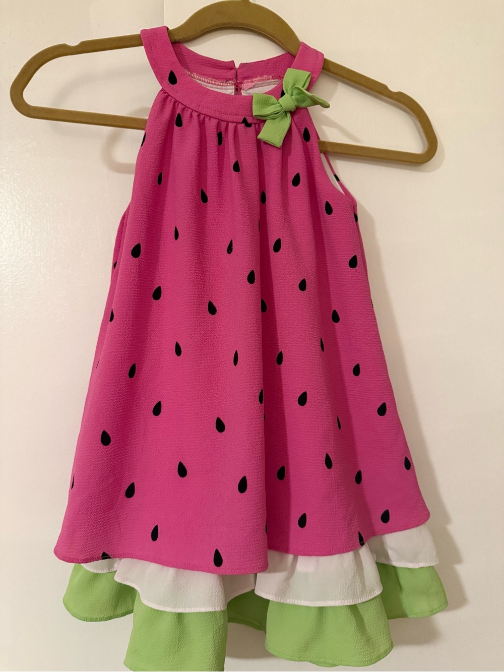 Girls Pink Watermelon-Print Ruffle Hem Dress Size 5/6